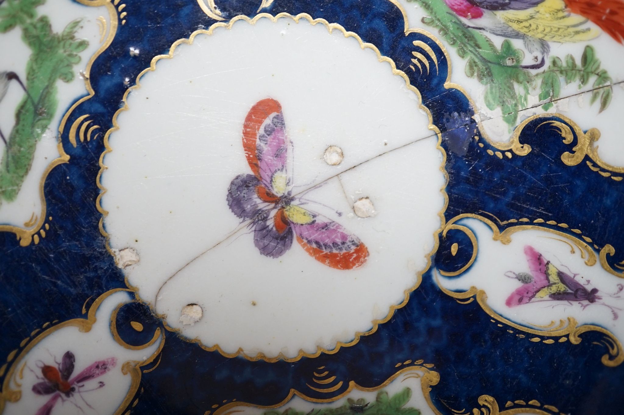 A Worcester scale blue chocolate cup and saucer and a pair of similar tea bowls and saucers, circa 1775